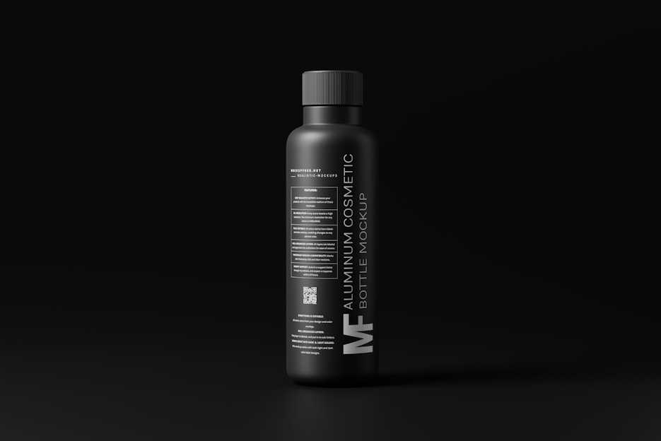 A sleek black and red personalized bottle with a custom logo, set against a clean white background.