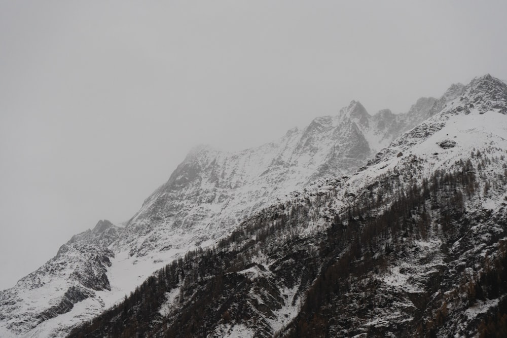 a mountain covered in snow with a sky background