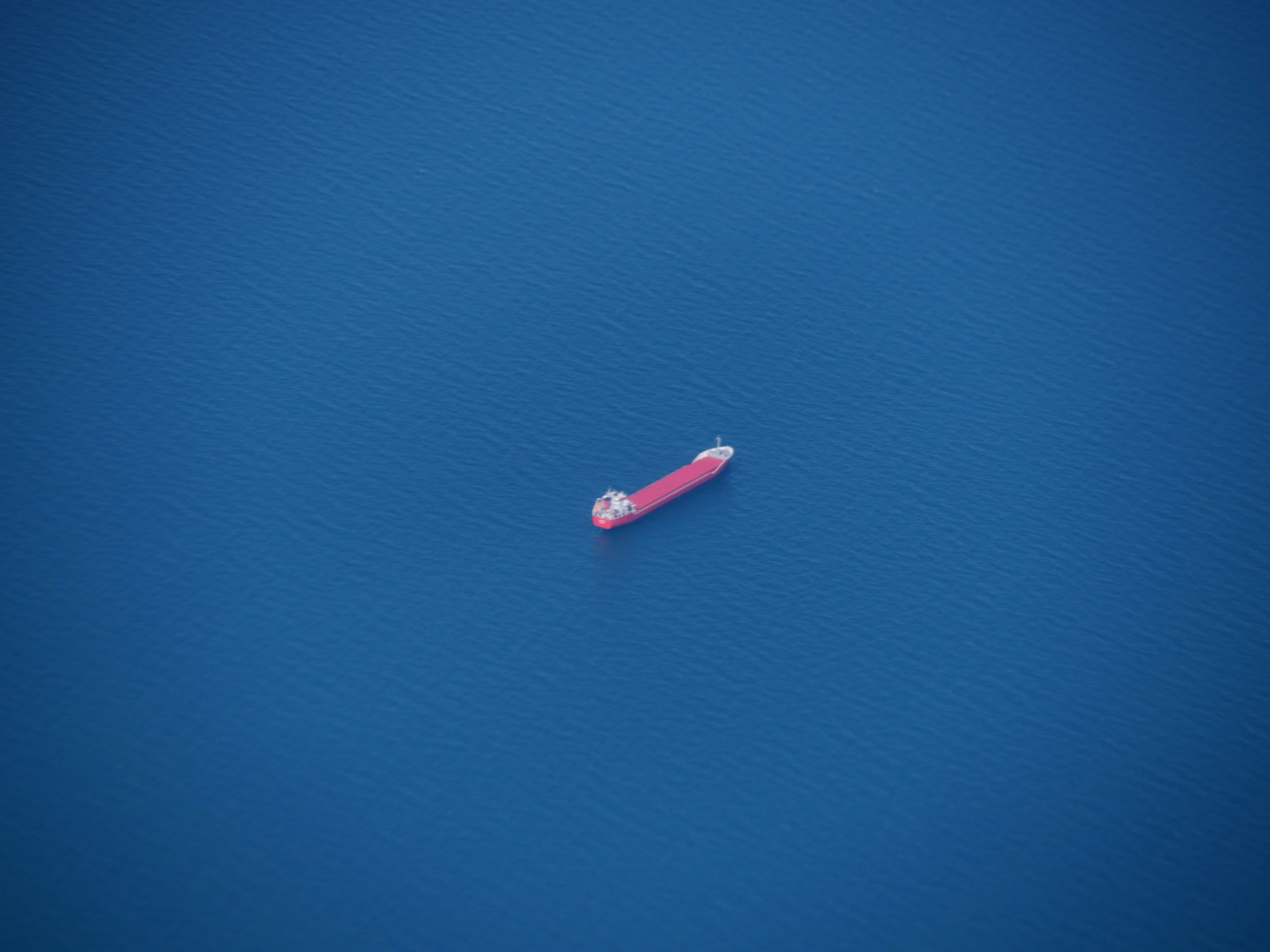 a pink toothbrush floating on a blue surface