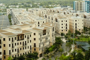 A panoramic view of a completed residential complex.