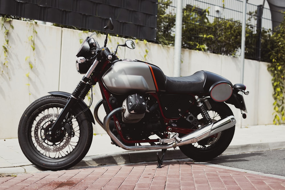 a motorcycle parked on the side of the road