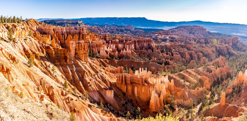 a scenic view of a canyon in the mountains