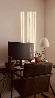 Cozy office desk with computer and plants, representing a friendly accounting environment