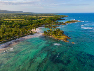 an aerial view of a beach and ocean