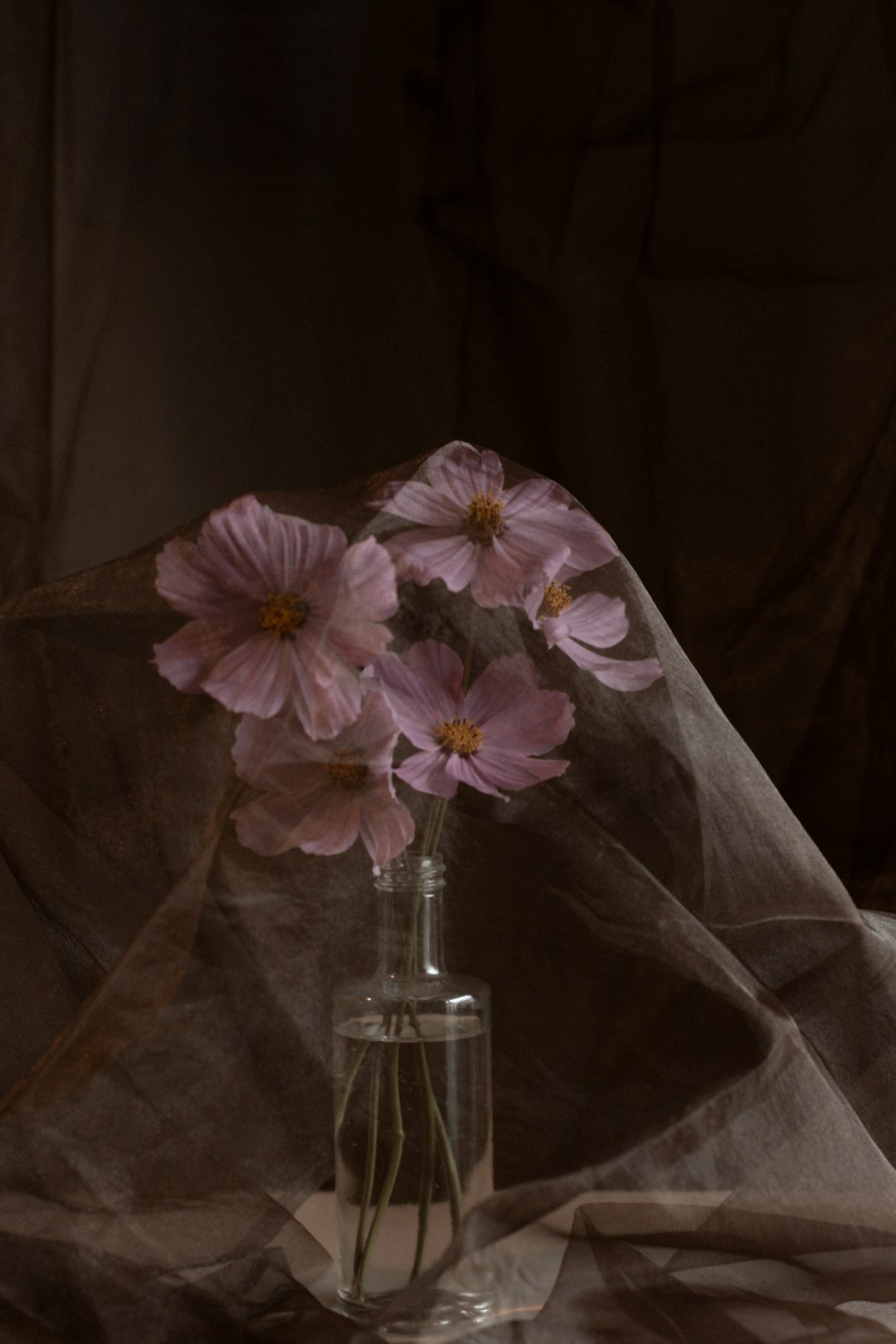 eine Vase gefüllt mit rosa Blumen auf einem Tisch