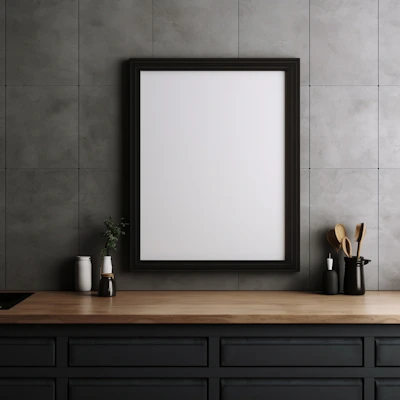Close-up of minimalist kitchen utensils hanging orderly against a pale gray wall.