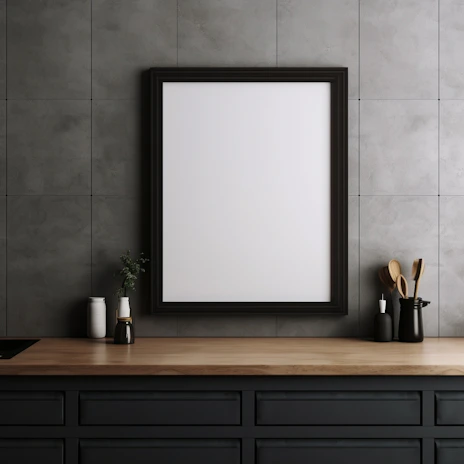 A minimalist kitchen corner featuring curated home essentials in soft navy and white tones.