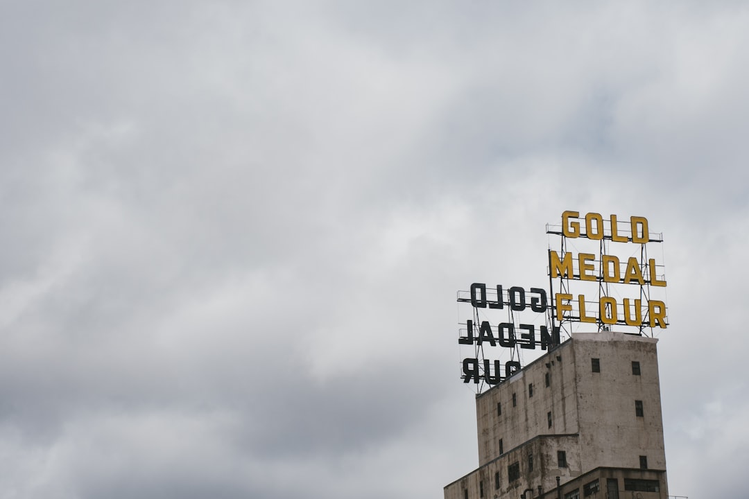 a sign on top of a building that says gold medal pub, The historic Gold Medal Flour sign in downtown Minneapolis