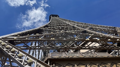 An aerial view of a completed steel structure against a clear sky.