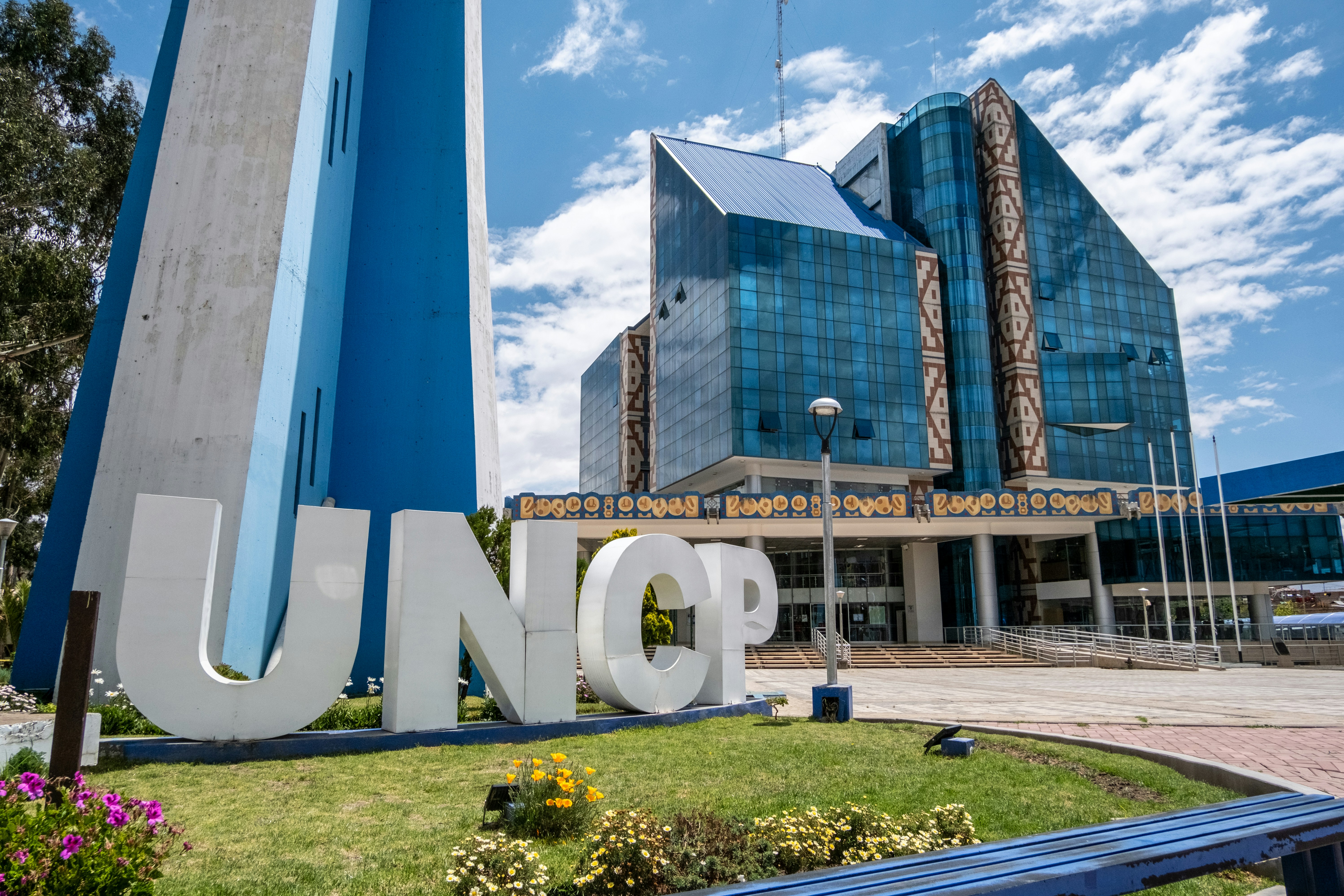 a building with a large sign in front of it