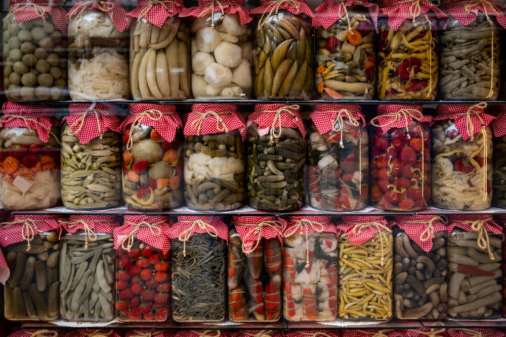 a display case filled with lots of different types of food