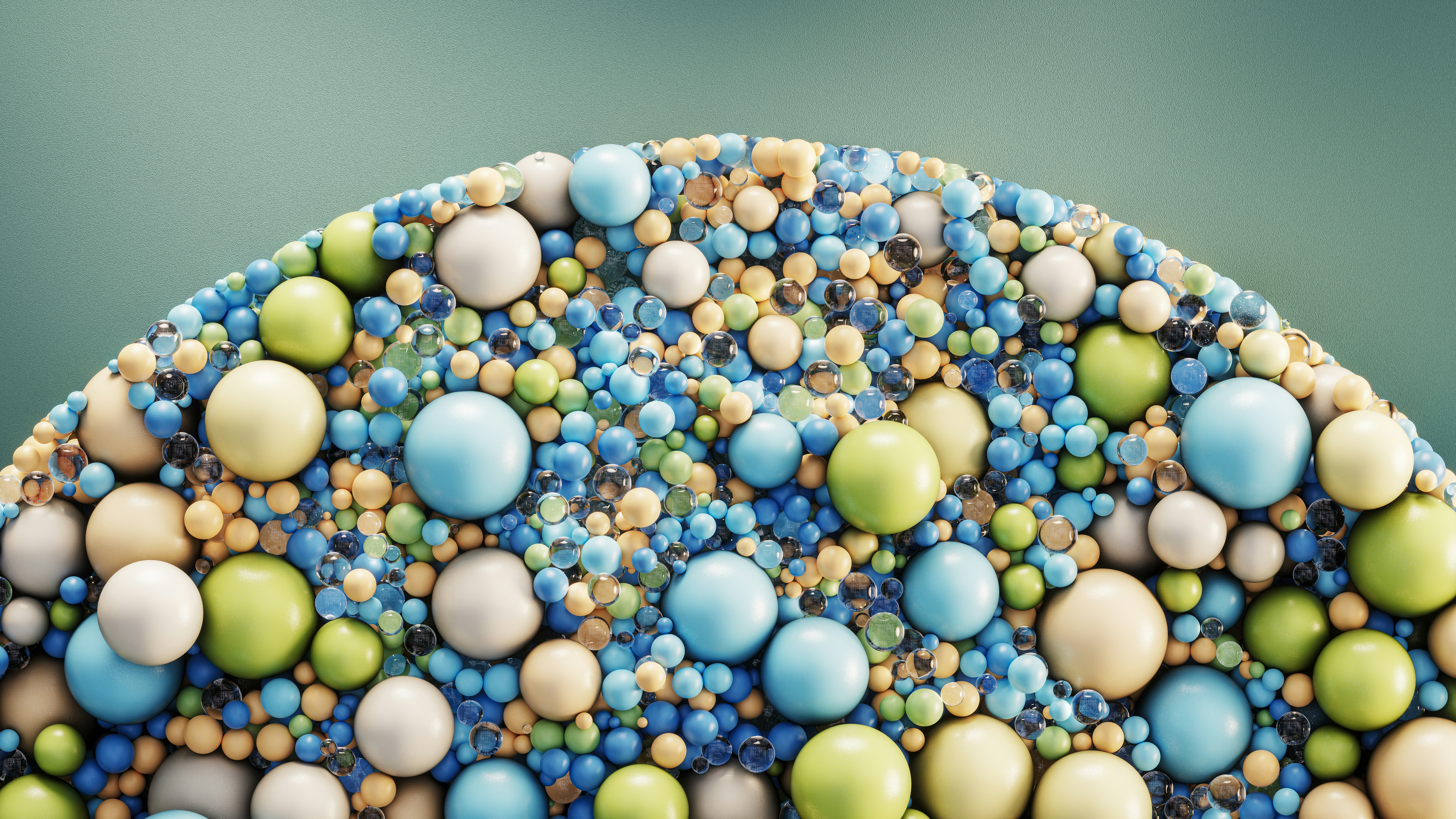 colorful spheres in blue green cream