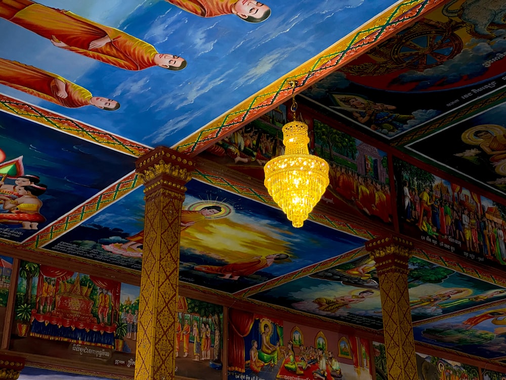 the ceiling of a room with paintings on it
