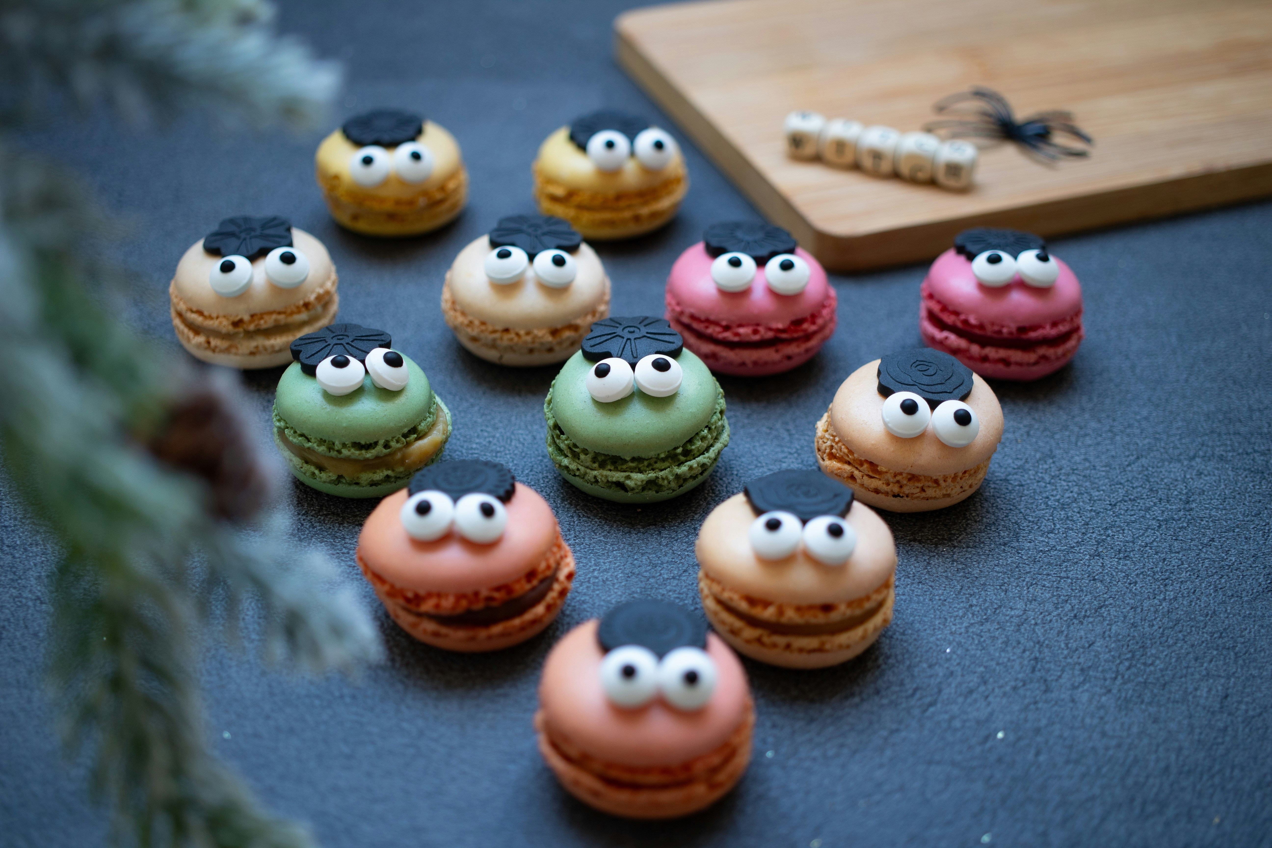 a bunch of macaroons that are sitting on a table