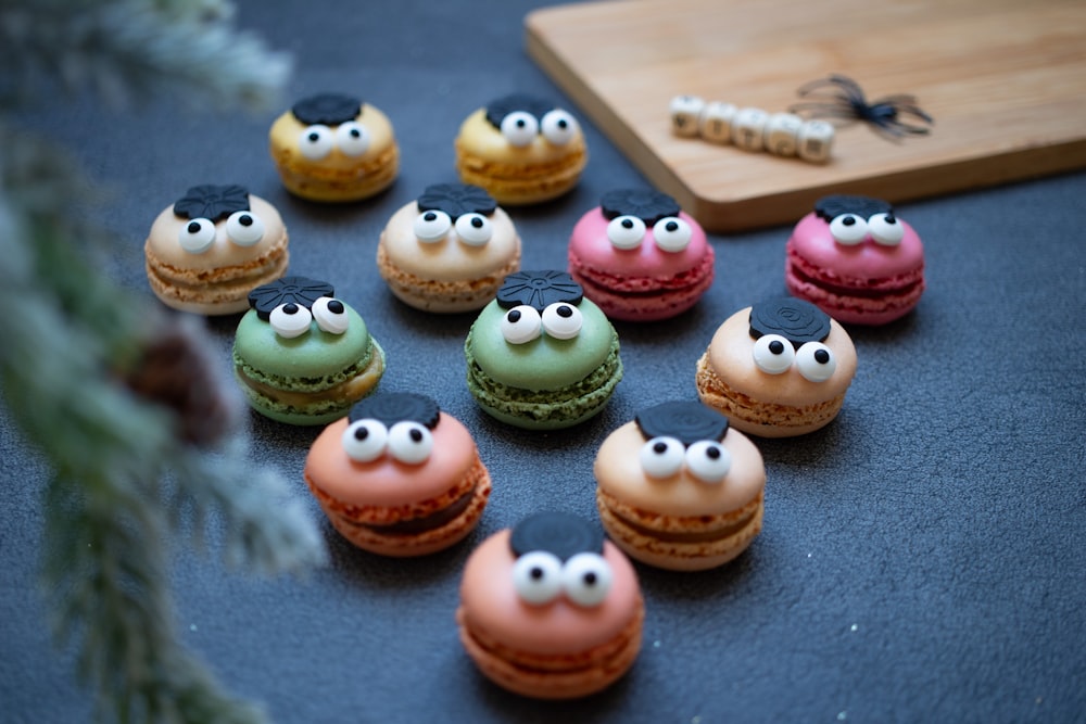 a bunch of macaroons that are sitting on a table
