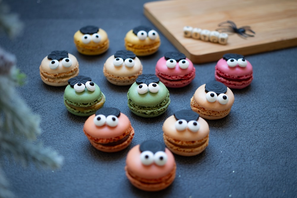 a bunch of macaroons that are sitting on a table