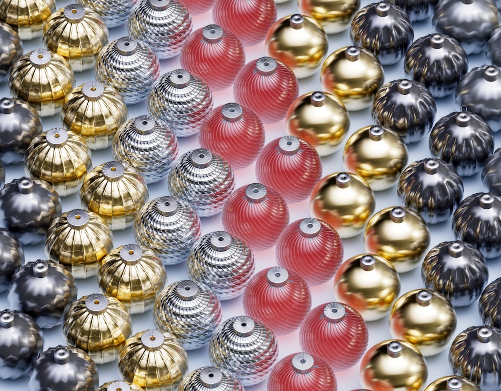 a group of metallic balls sitting next to each other
