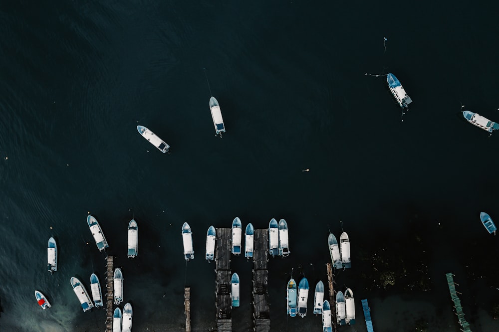 a number of small boats in a body of water