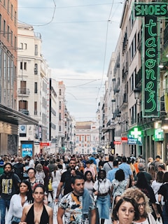A bustling city street filled with diverse people.