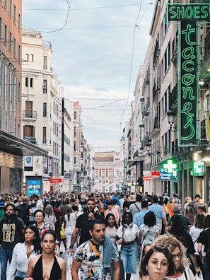 A bustling city street filled with diverse people.