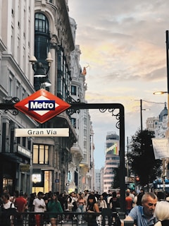 A vibrant street bustling with life in Madrid.