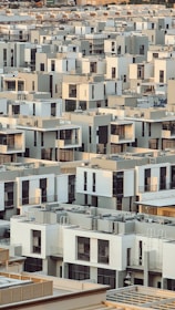a large group of buildings with many windows