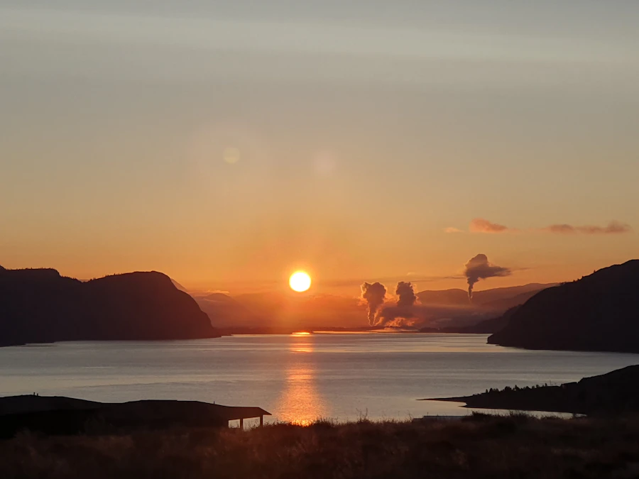 Sunset over the water near Kamloops BC