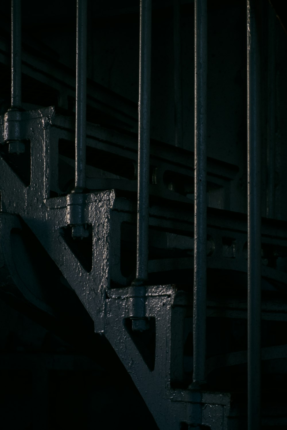 a black and white photo of a stair case