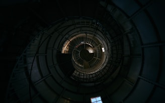 a view from the top of a spiral staircase