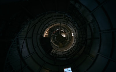 a view from the top of a spiral staircase