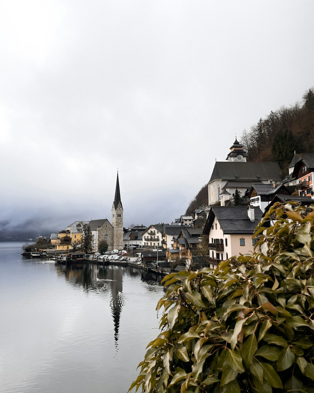 a small town on the shore of a lake