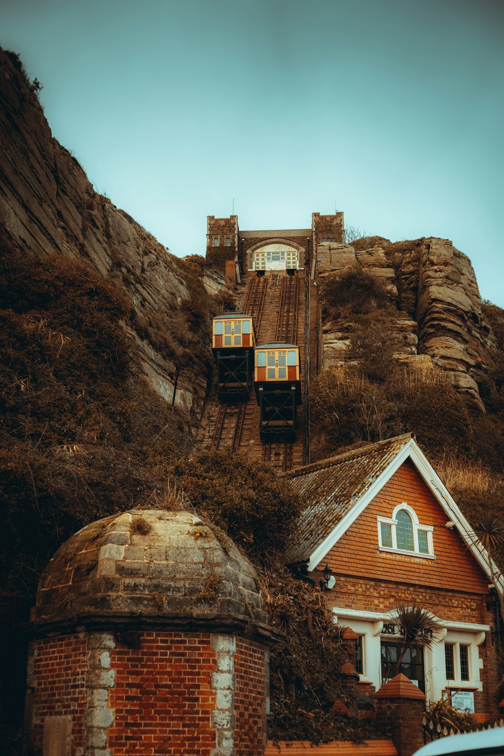 a train going up the side of a mountain