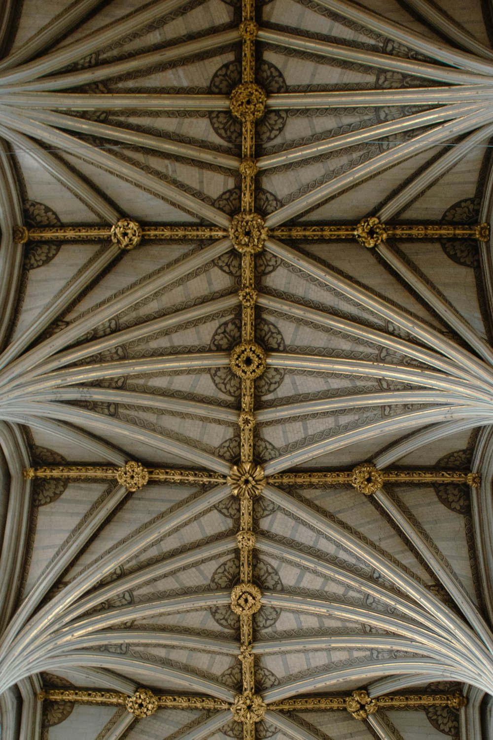 die Decke einer großen Kathedrale mit komplizierten Mustern