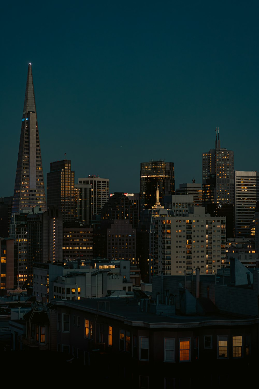 a view of a city skyline at night