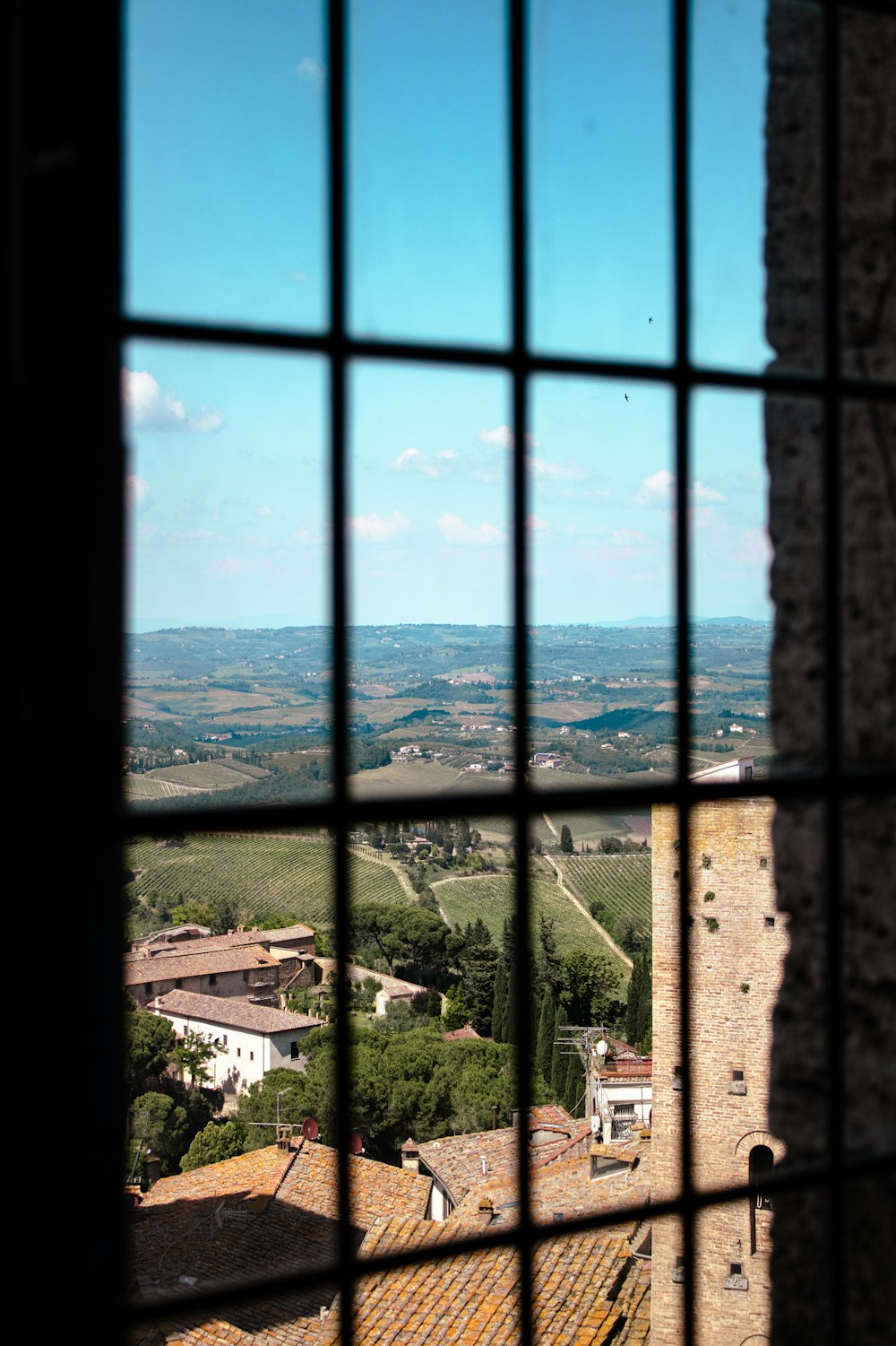 a view of a city through a window