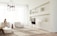 A serene living room featuring elegant wooden furniture and soft neutral tones.