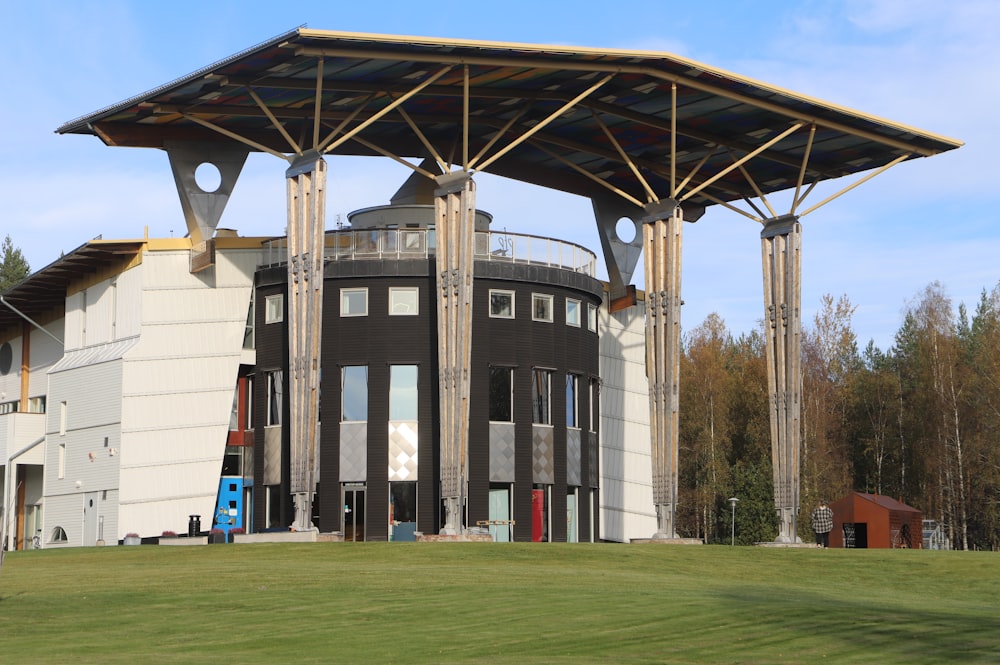 a large building with a large roof on top of it