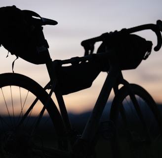 a silhouette of a bike with a bag on the back of it