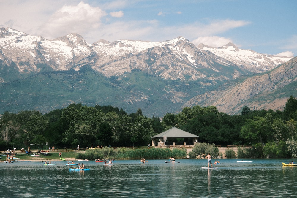 a body of water with a mountain in the background