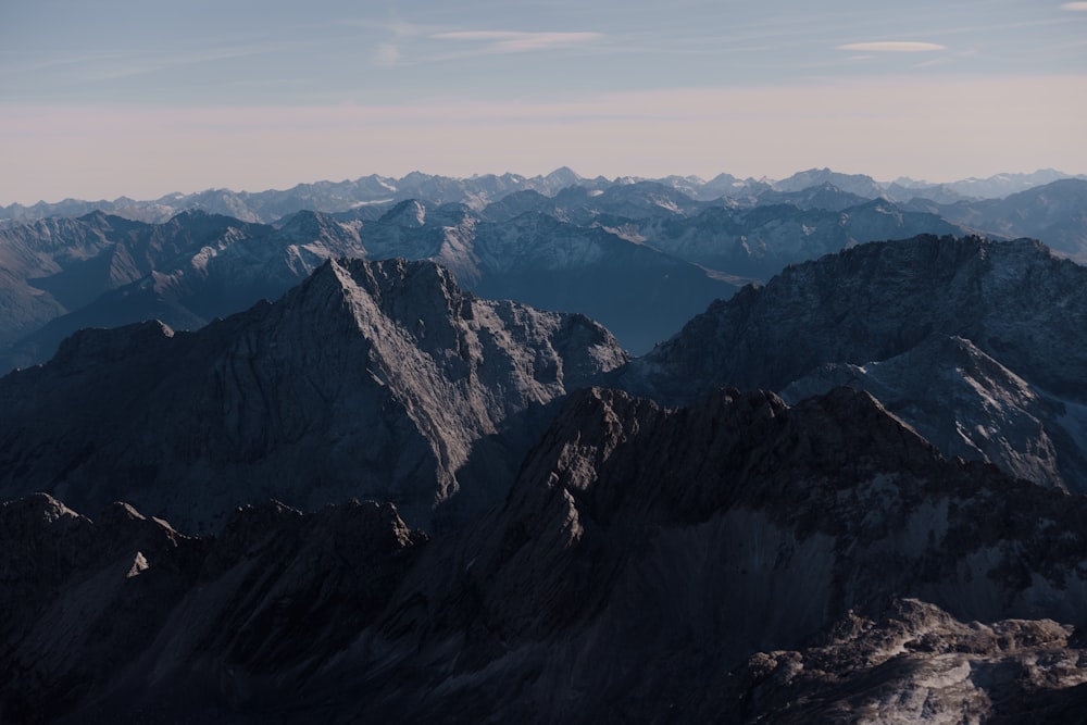 a view of a mountain range from an airplane