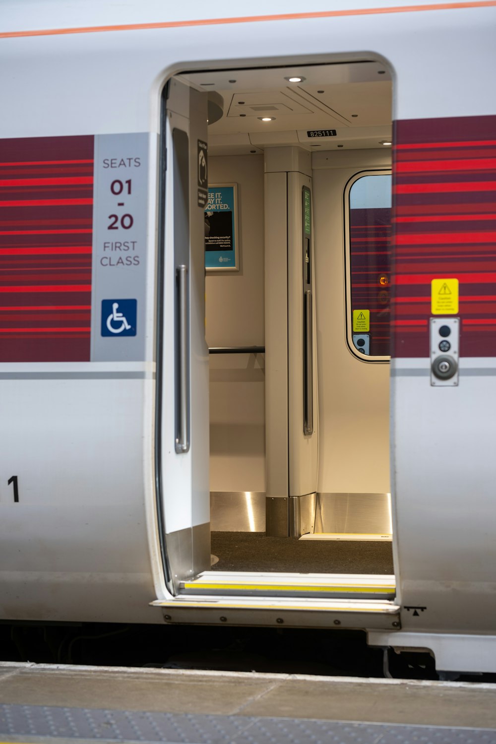 a train door is open on a train