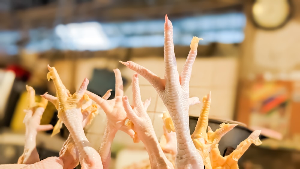 a close up of a person holding a fake coral