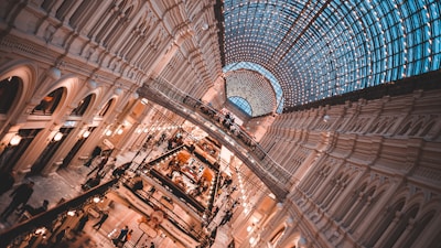 Interior view of a bustling shopping area.