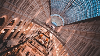 Interior view of a bustling shopping area.