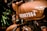 A close-up view of a tan-colored motorcycle, focusing on the fuel tank with the number RE-007564 painted in white. The badge or logo near the tank is visible, as well as parts of the engine and handlebar. The background is slightly blurred, featuring some greenery.