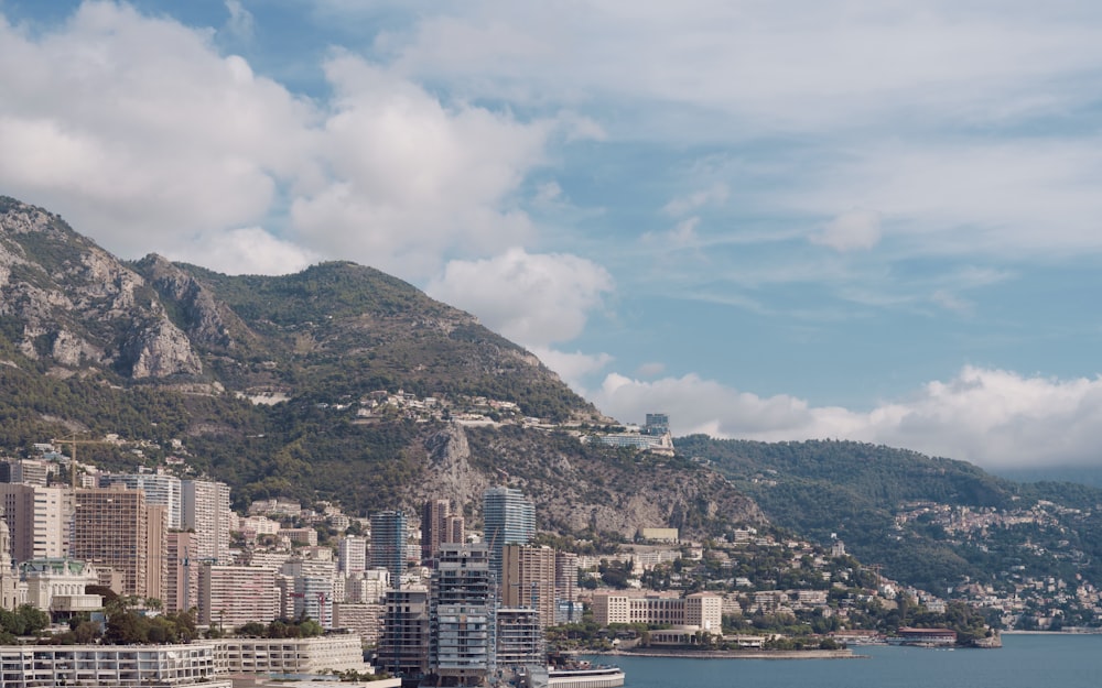 a large body of water surrounded by tall buildings