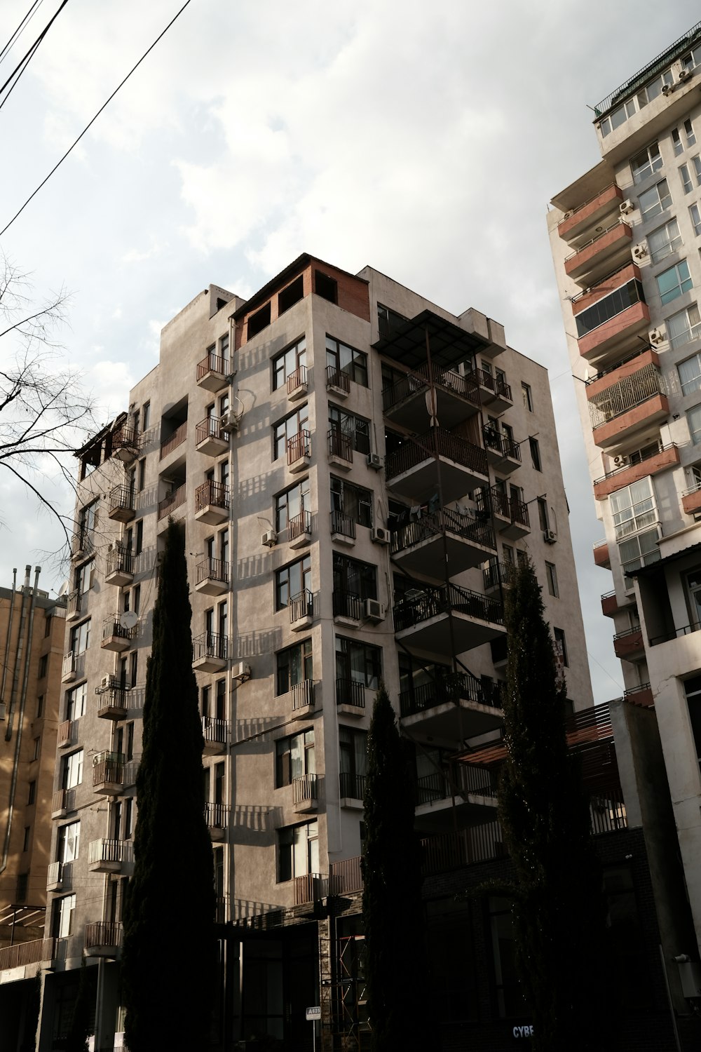 a tall building with balconies and balconies on it