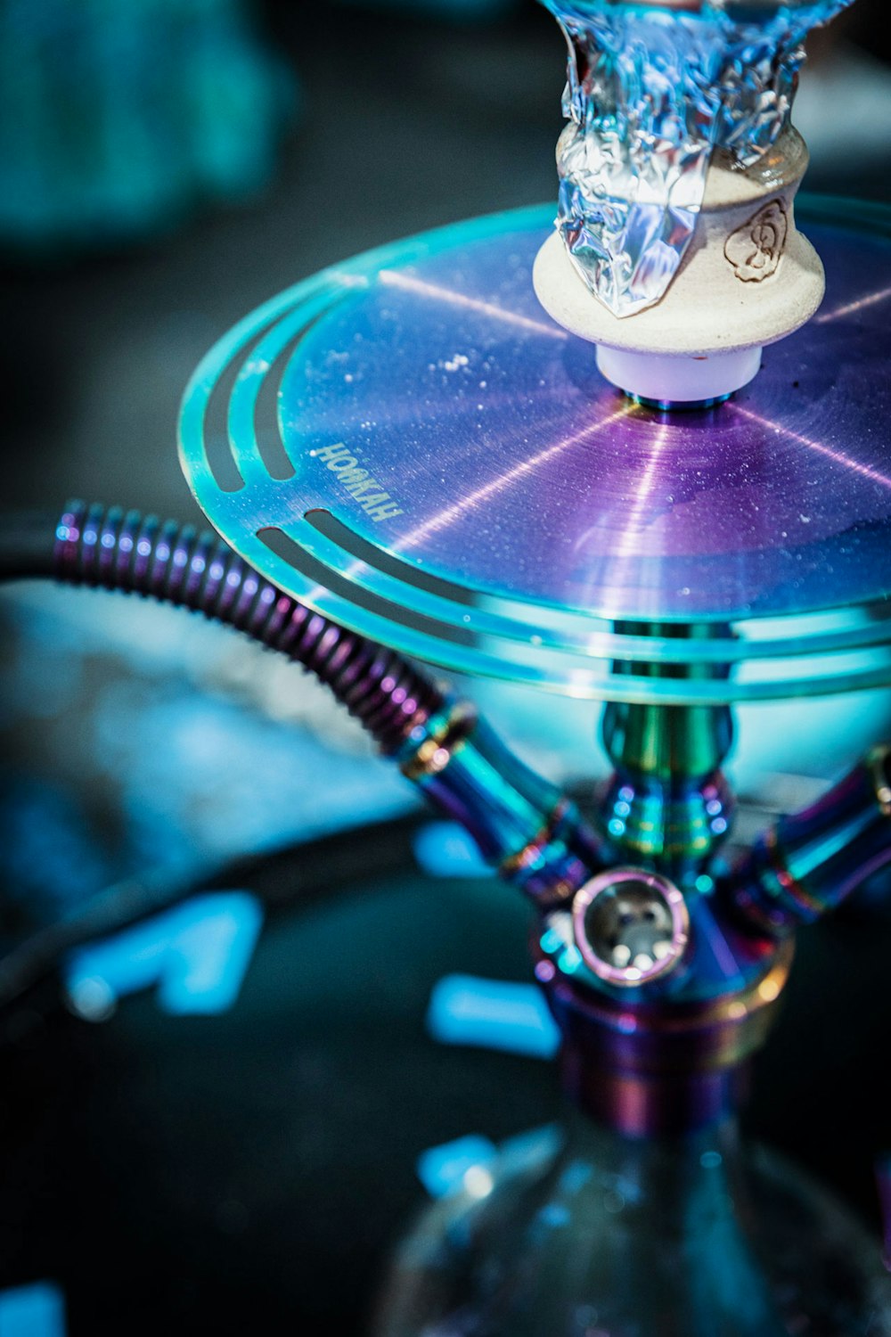 a close up of a glass object on a table