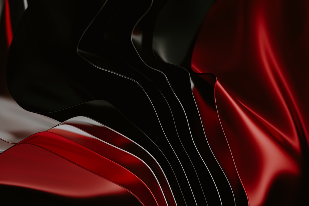 a close up of a red and black material