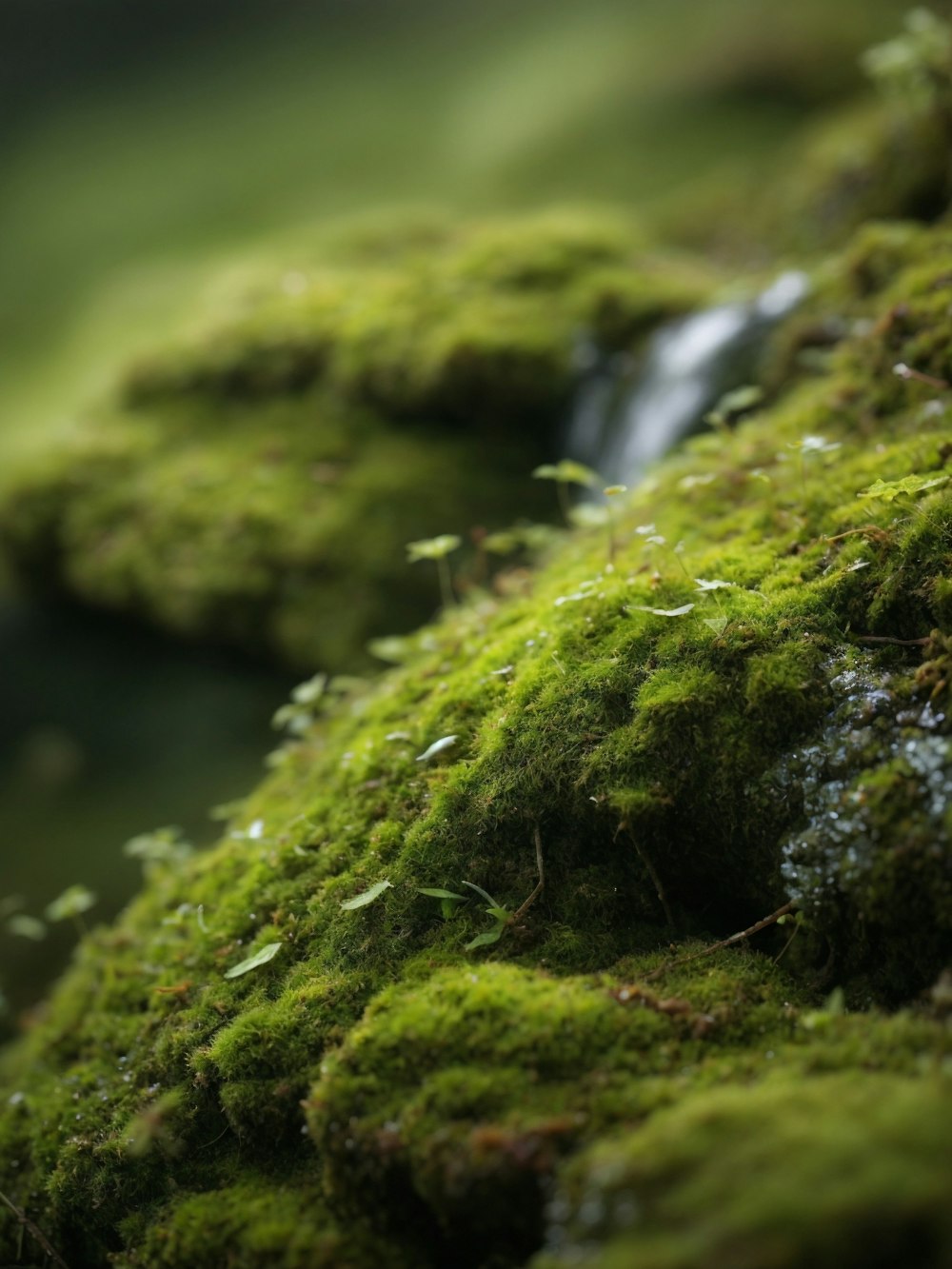 a close up of moss growing on a rock